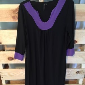 🌹Susan Lawrence black dress purple trim Large